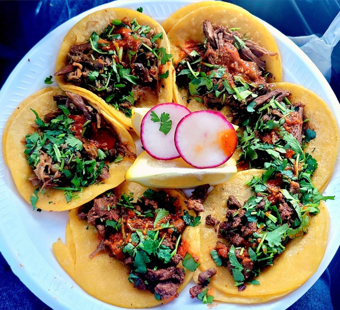 Mixed Tacos (asada, pastor, carnitas) from Tacos Y Mariscos Las Brasas in Los Banos, CA