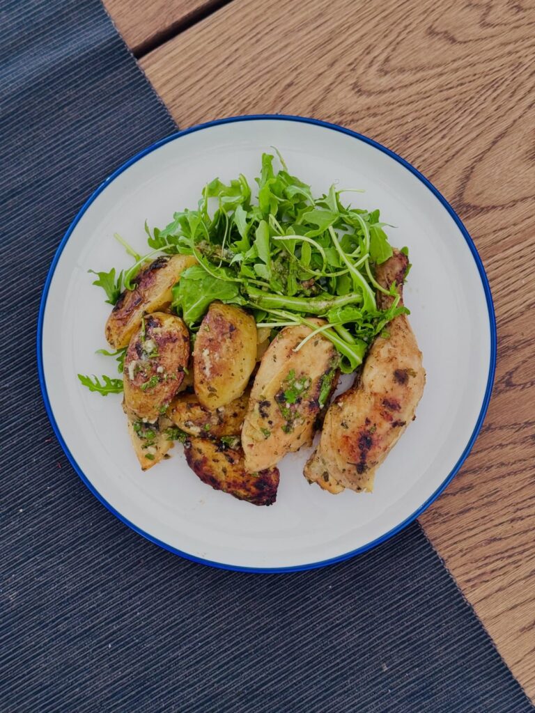 lemon-garlic roast chicken and potatoes