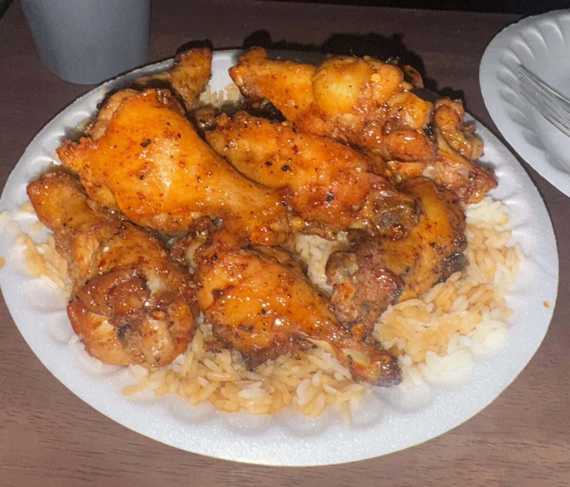 Honey garlic wings over white 🍚