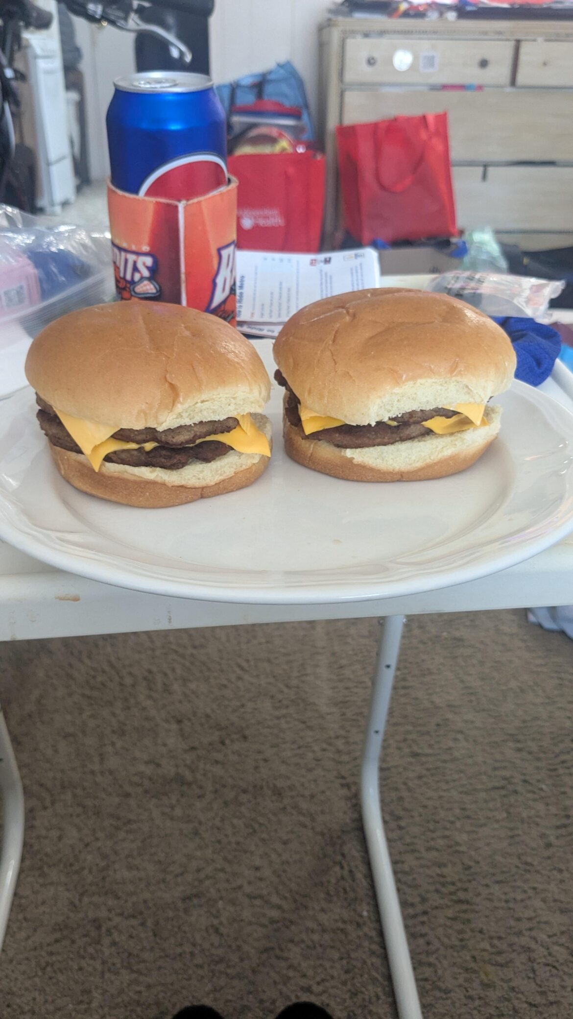 Double cheeseburgers I cooked on my stovetop
