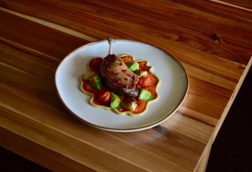Duck Leg Confit, Preserved Strawberry, Dill, "Ratatouille"