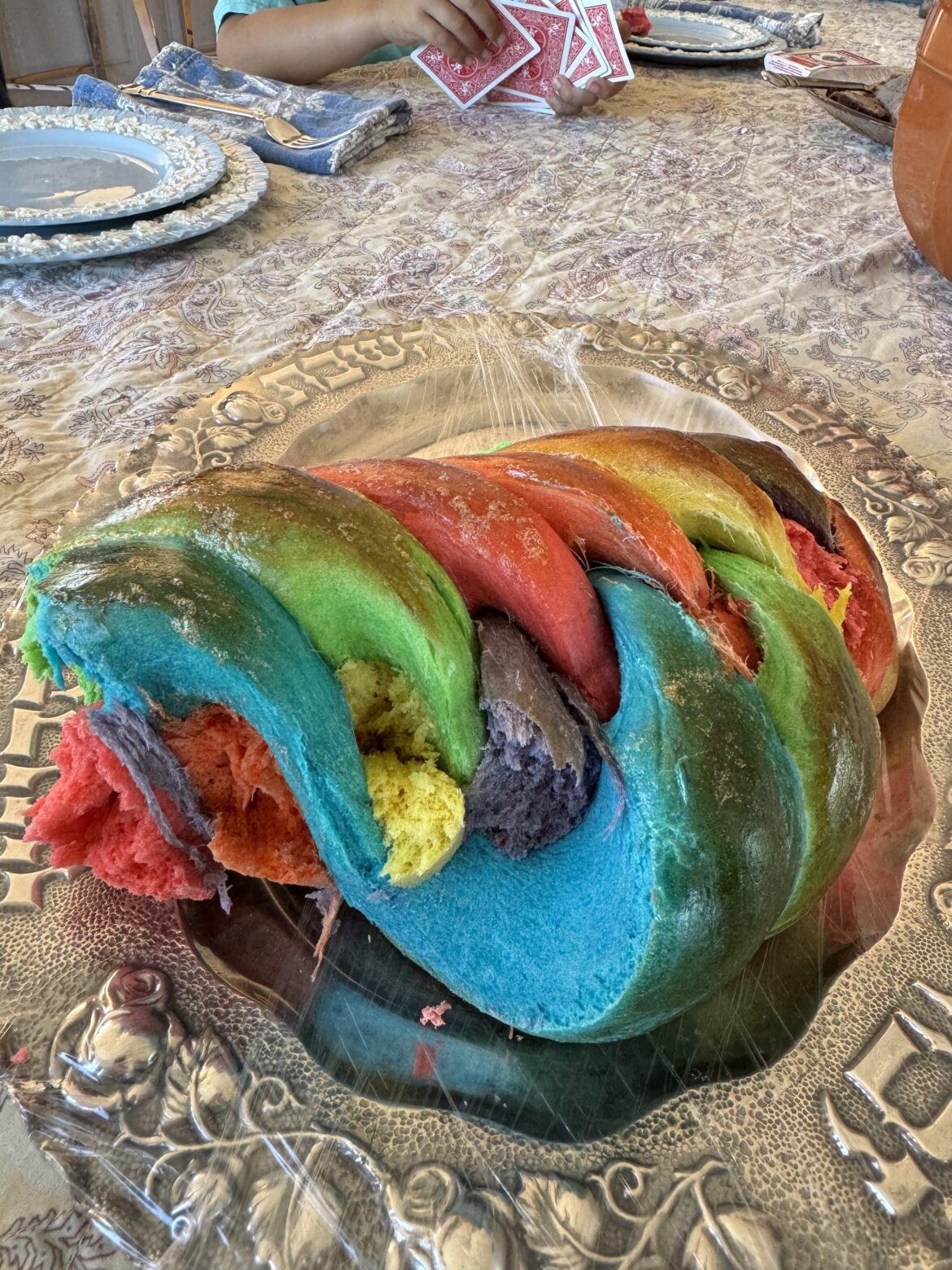 My nephew made rainbow challah!