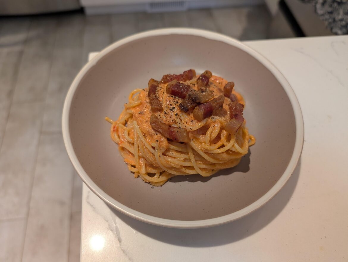 Tomato Rose Spaghetti with Guanciale