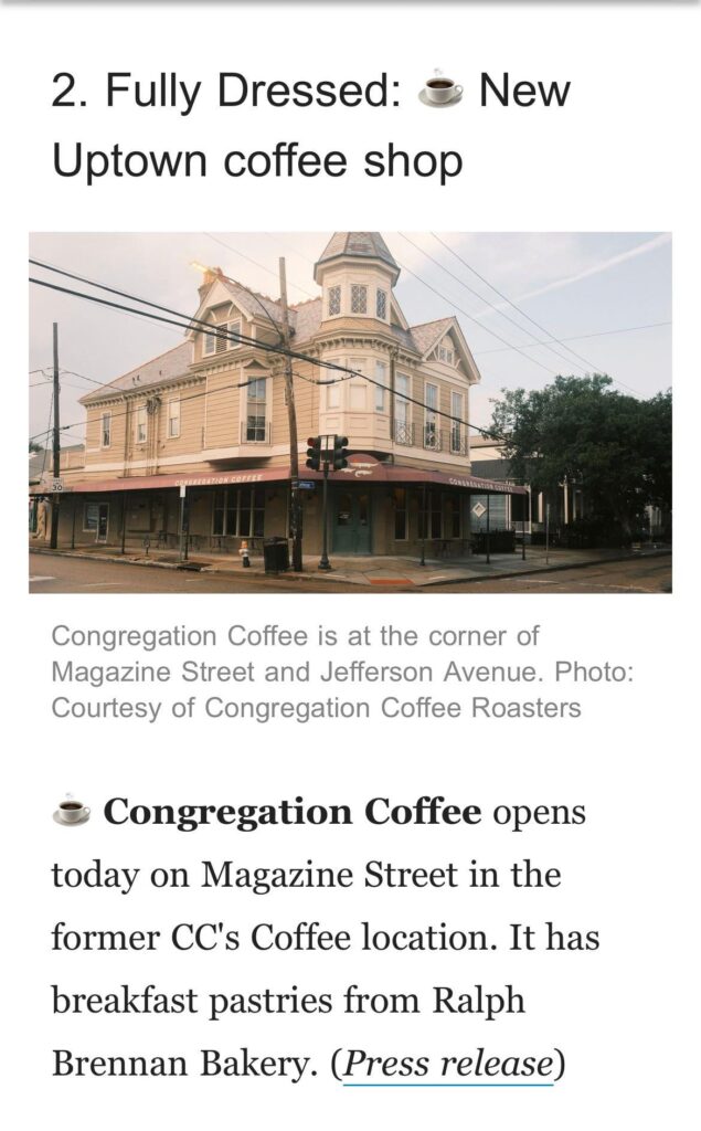 New coffee tenant takes over a classic uptown Nola location