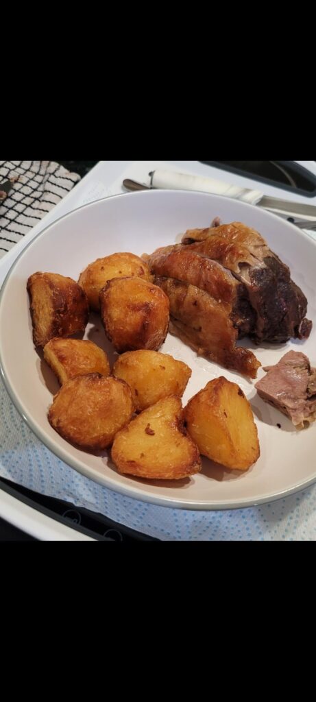 Lamb and Roast Potatoes. Lamb was half price too!