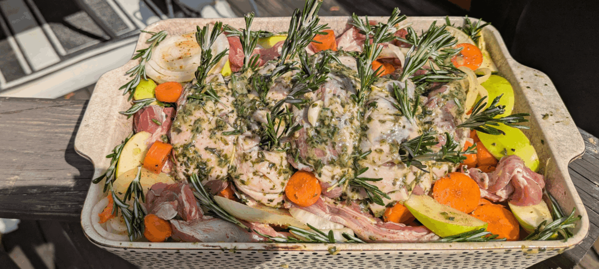 Boneless Leg O lamb. Chim glaze overnight. Part 2 after these commercials.