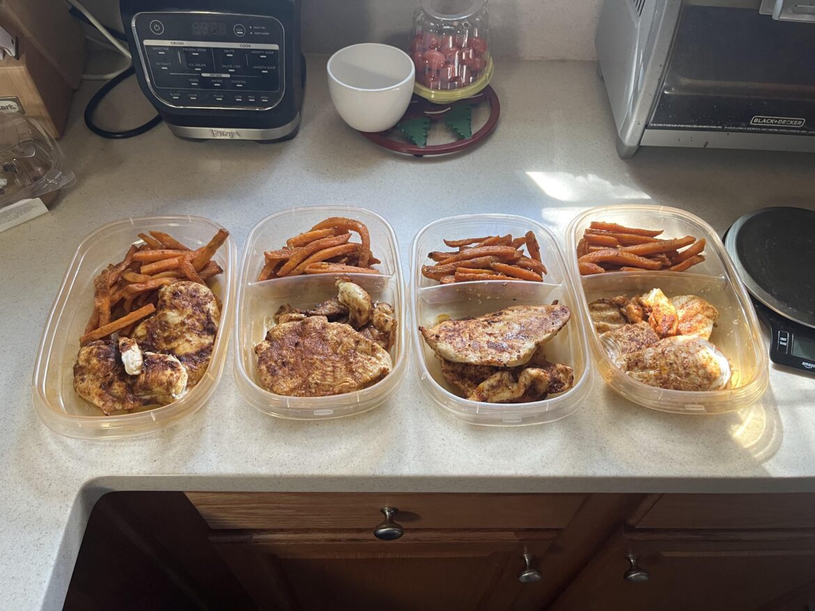 Grilled chicken breast + sweet potato fries