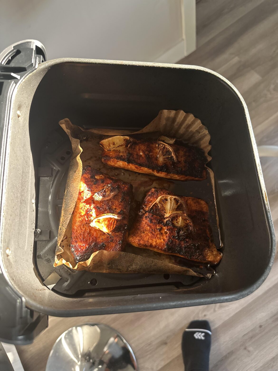 Air frying frozen salmon filets yields great results