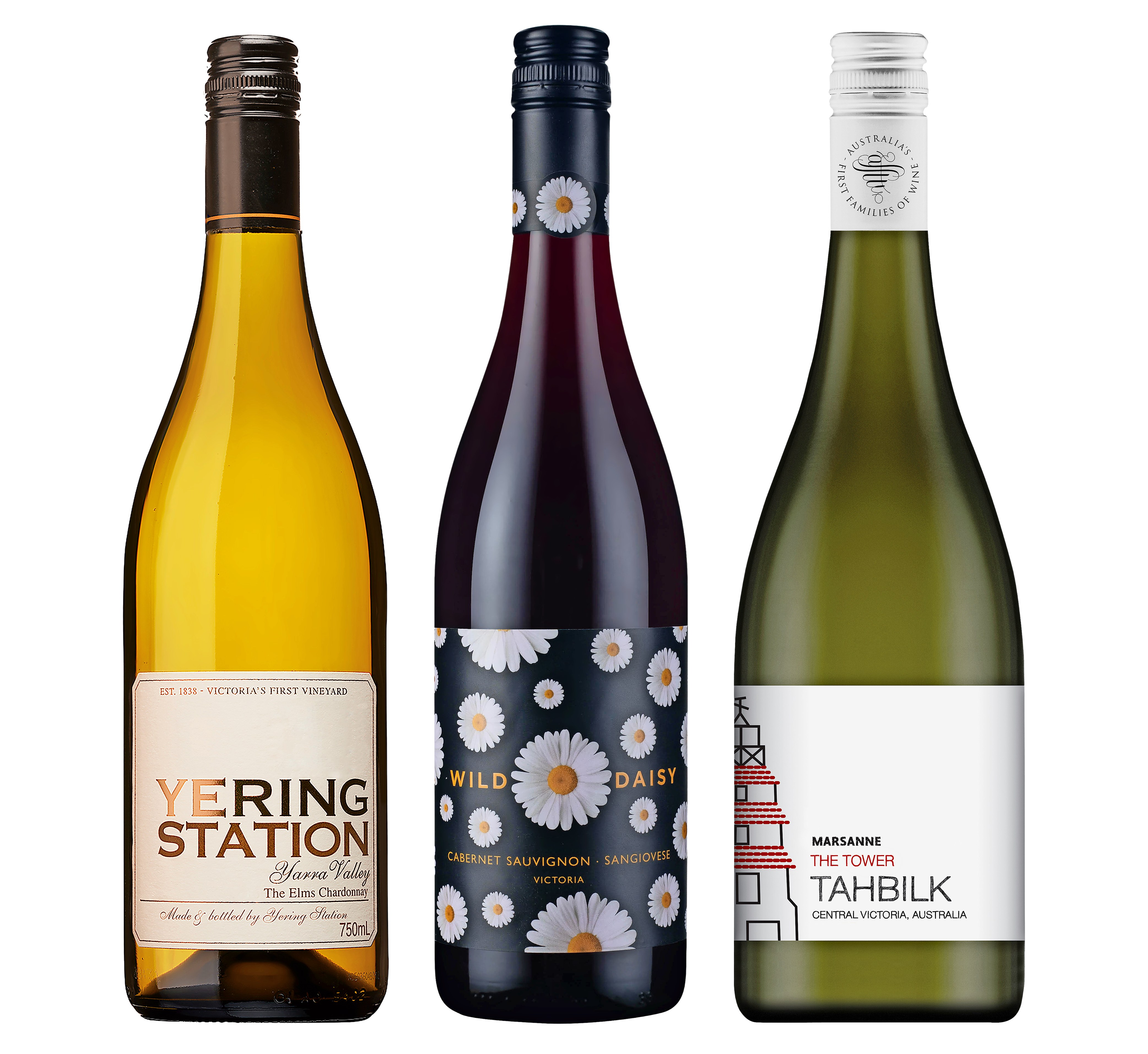 Three bottles of Australian wine.
