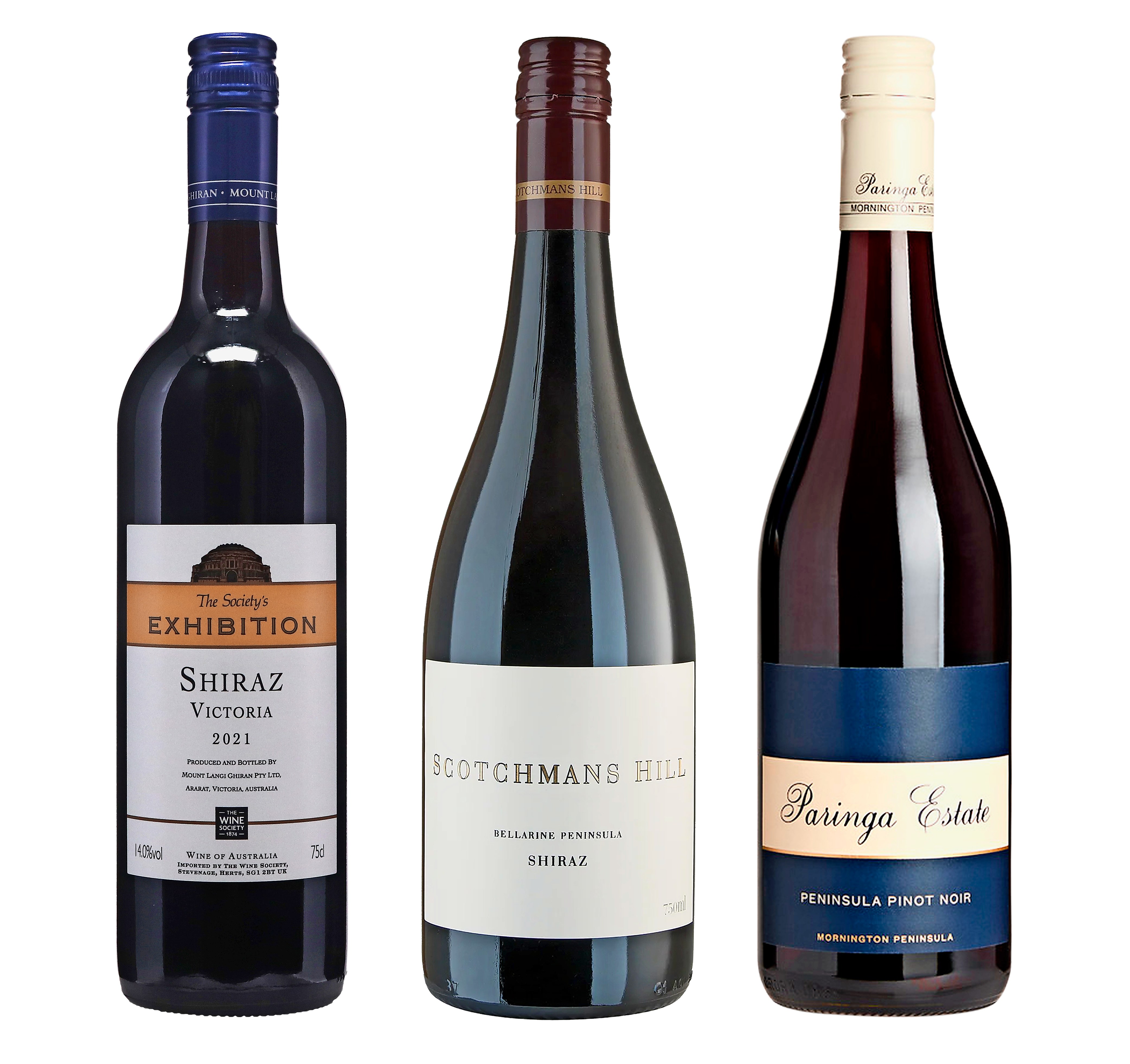 Three bottles of Australian wine.