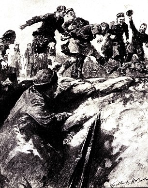 Amid the festive meeting between the troops, some of the soldiers spent the hours burying the dead