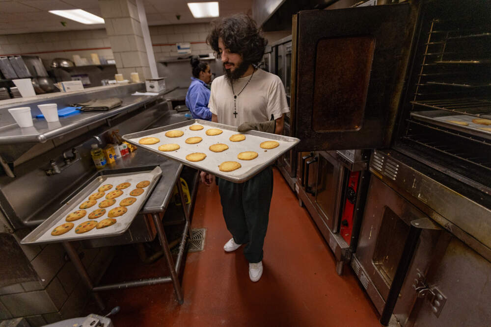 Isaias Torres said he's always enjoyed watching his father cook, and now he's happy he'll have new skills to cook for his own kids and to look for cooking jobs when he leaves jail. (Jesse Costa/WBUR)