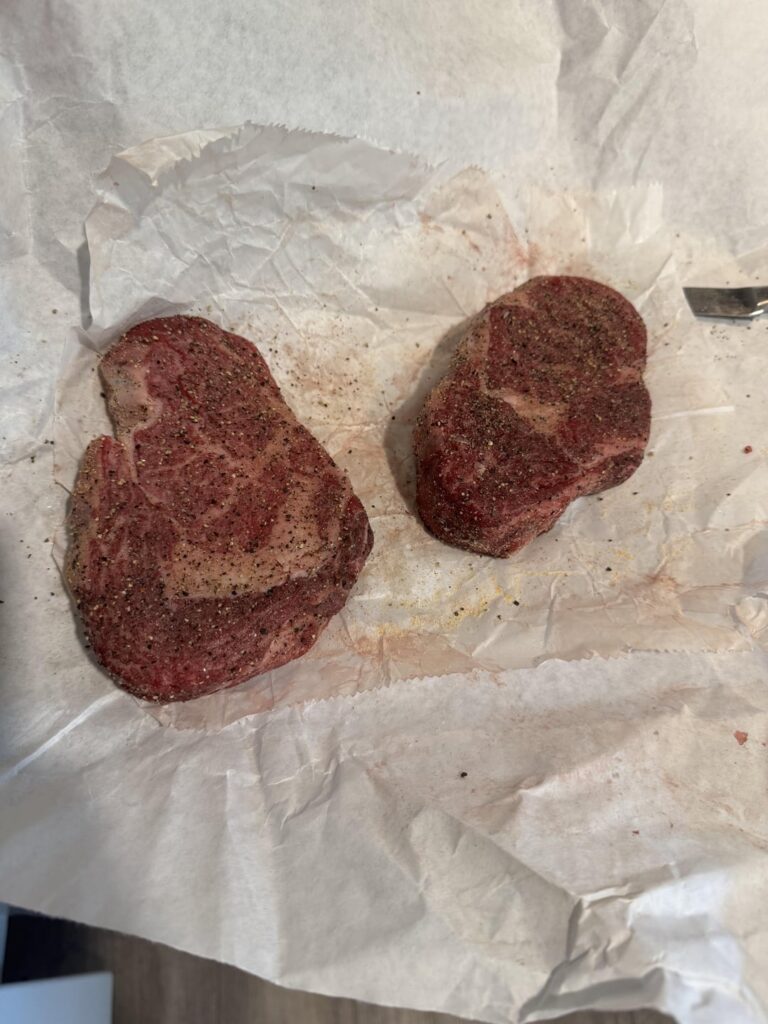 Reverse sear on these ribeyes