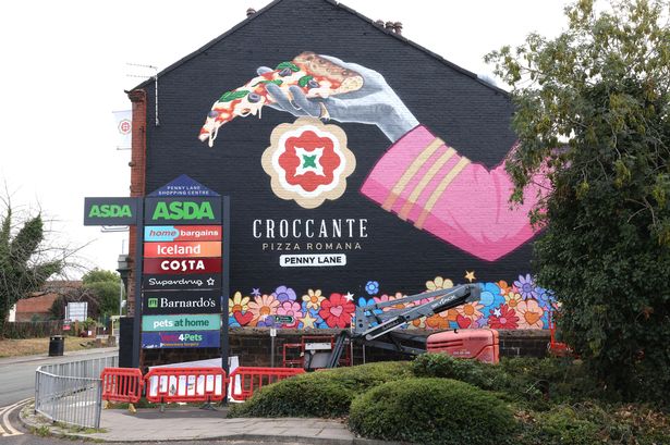A huge new mural on the side of Croccante Pizza Romana, Penny Lane's newest restaurant