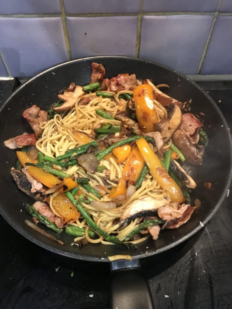 Stir fry & Waitrose No. 1 Ribs in Jack Daniels Sauce.