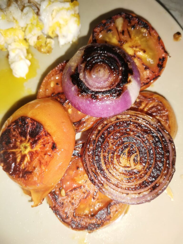 Onion and tomato pan seared.