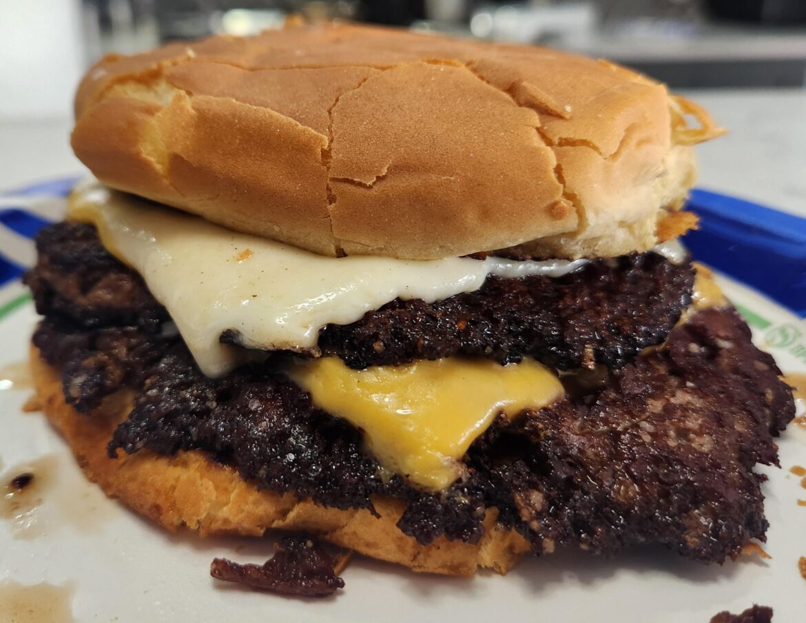 Smash with white and yellow murican cheese