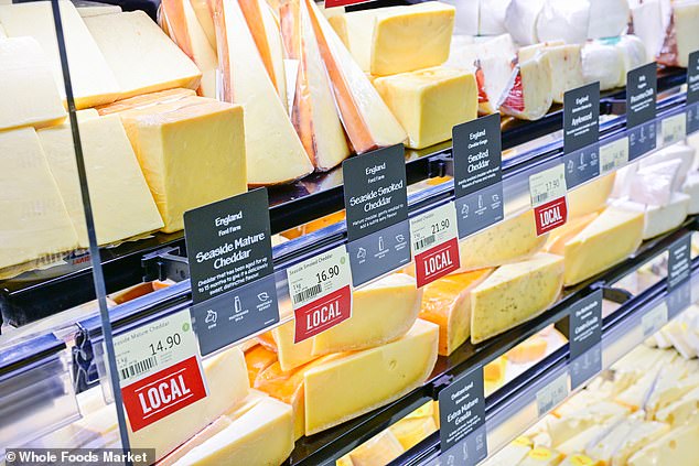 Deli and restaurant owners in the UK have been left outraged after 'overzealous' border officials slapped an import ban on unpasteurised soft cheeses such as mozzarella and brie from Italy and France. Pictured, some of the local cheeses available in Whole Foods