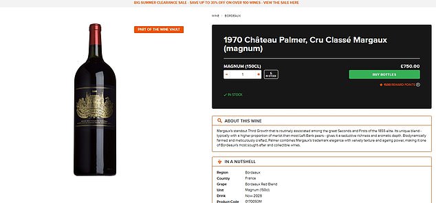 Chateau Palmer is in the Margaux region and sells their wine for as much as £750-a-bottle