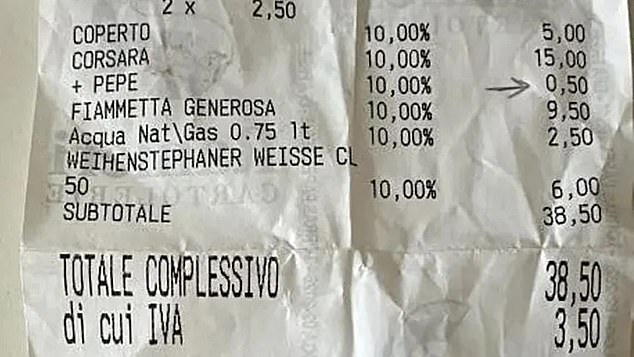 Another holidaymaker told the La Repubblica newspaper that they asked for a small pinch of pepper when they ordered a pizza in Bari and was billed for it