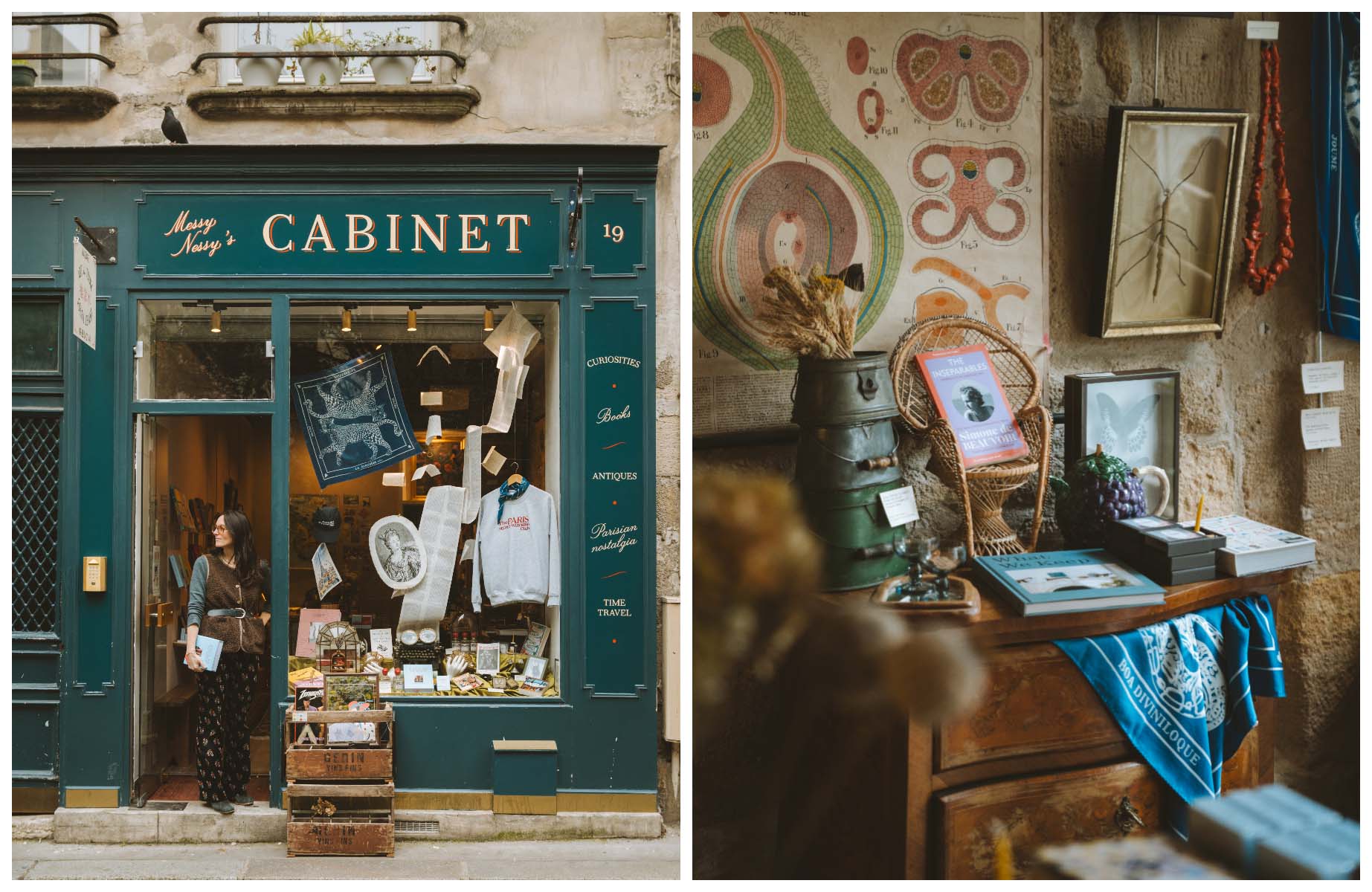 Messy Nessy's Cabinet on rue de Bièvre close to Notre-Dame with owner Vanessa Grall at the door. (©Joann Pai)