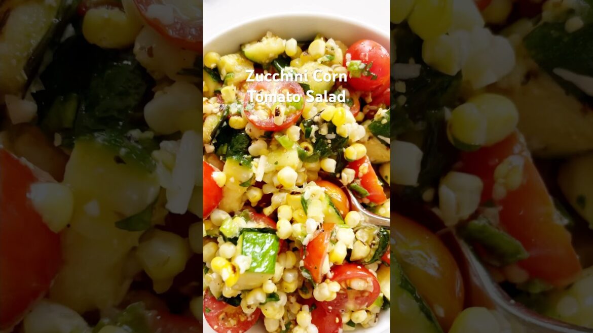 Grilled Zucchini & Corn Tomato Salad #vegetarianrecipes #grilling #cornrecipe #summerrecipes
