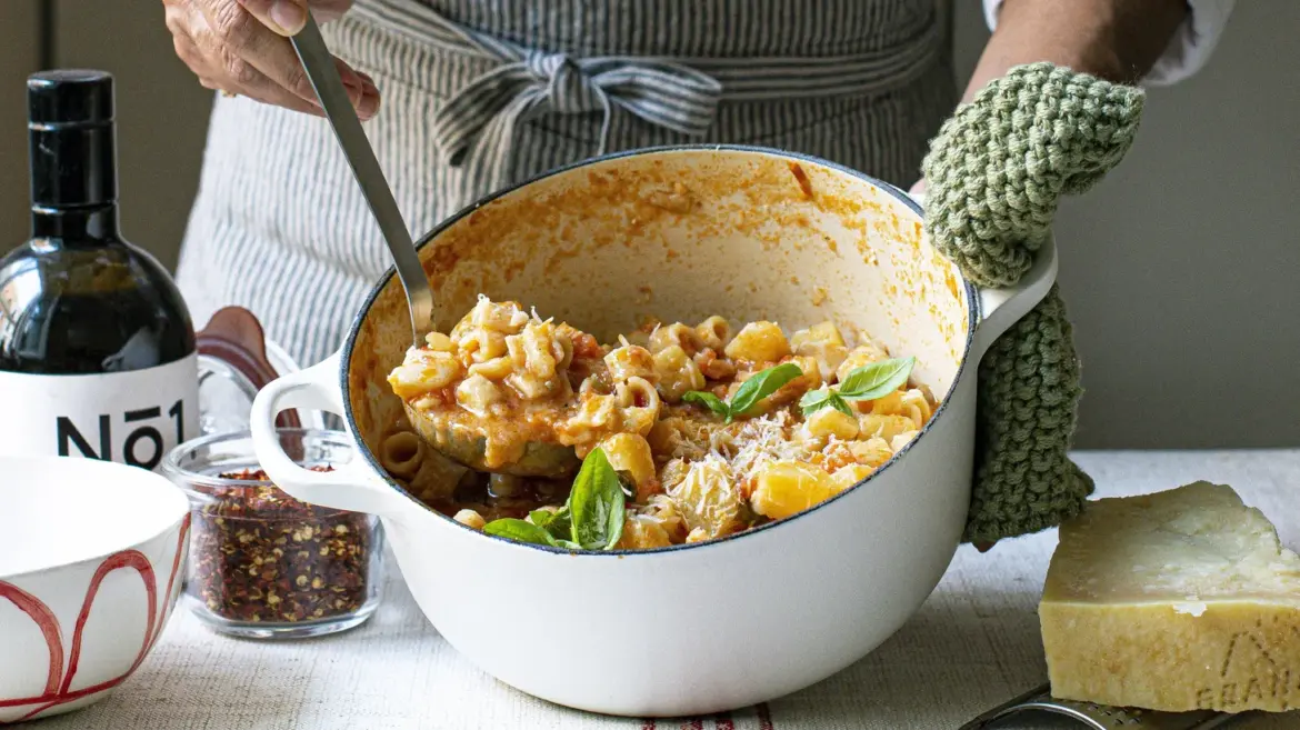 A pasta and potato soup is a chunky carb-lover