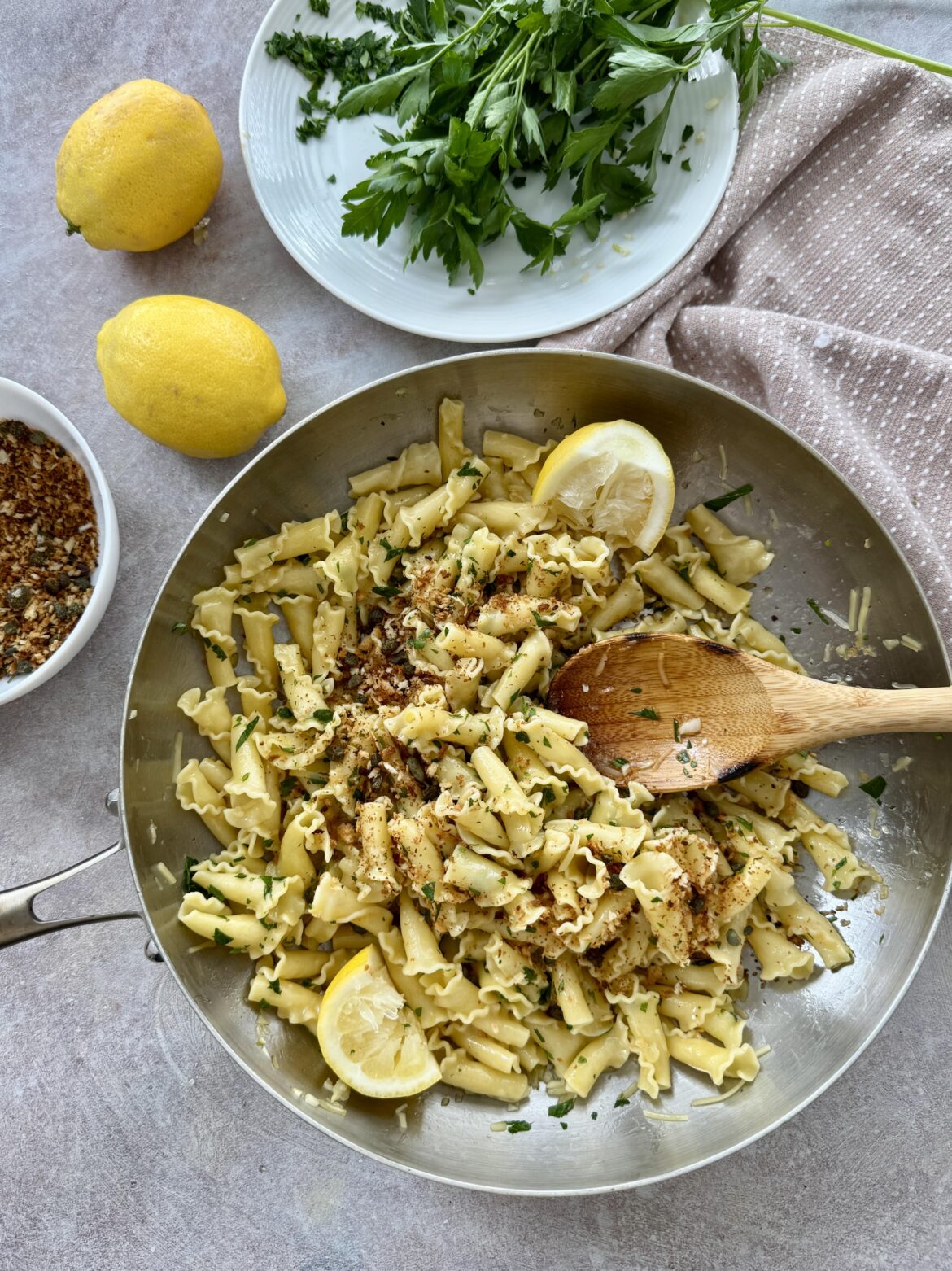 Lemon garlic butter pasta with crispy capers
