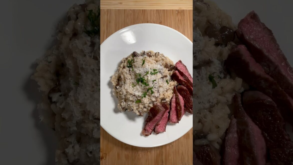 Let’s get fancy with some mushroom risotto #MushroomRisotto  #SteakDinner  #RisottoRecipe  #Shorts