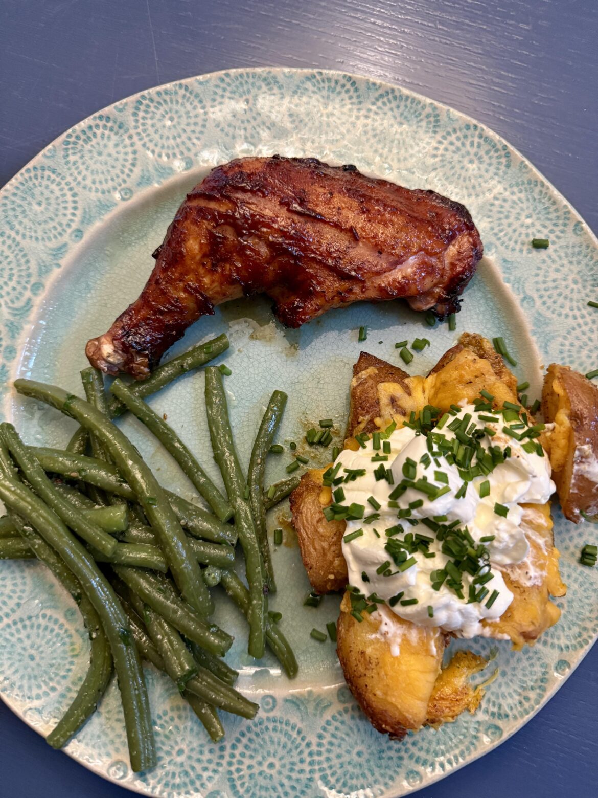 Can’t go wrong with barbecue chicken quarters and cheesy potatoes am I right?