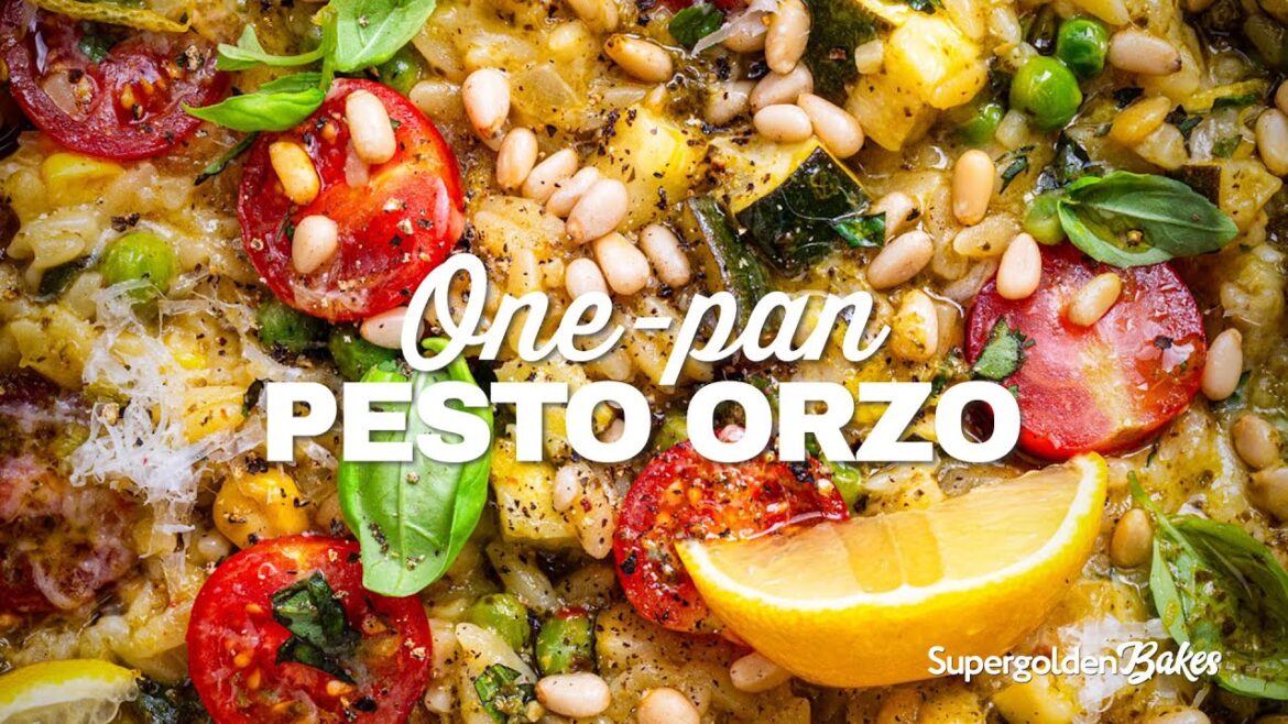 One-Pan Pesto Orzo with Zucchini and Peas | Supergolden Bakes