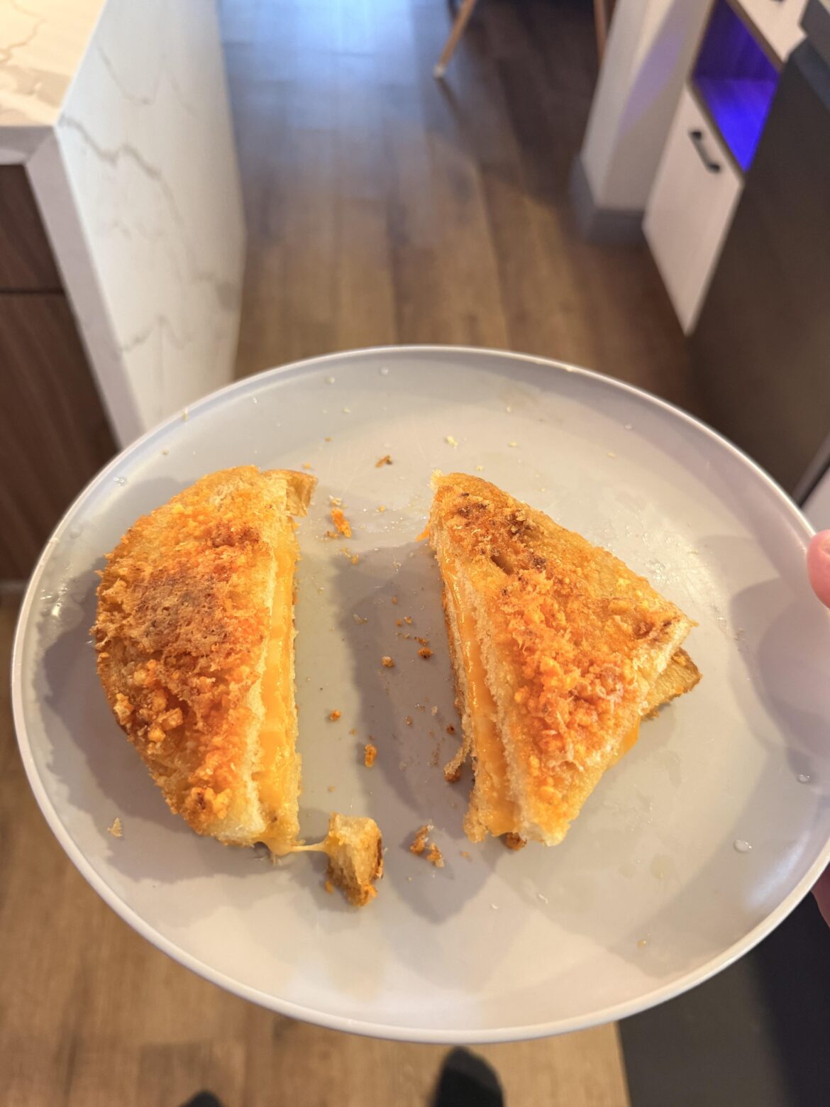 Crushed cheetos & pecorino crusted grilled cheese