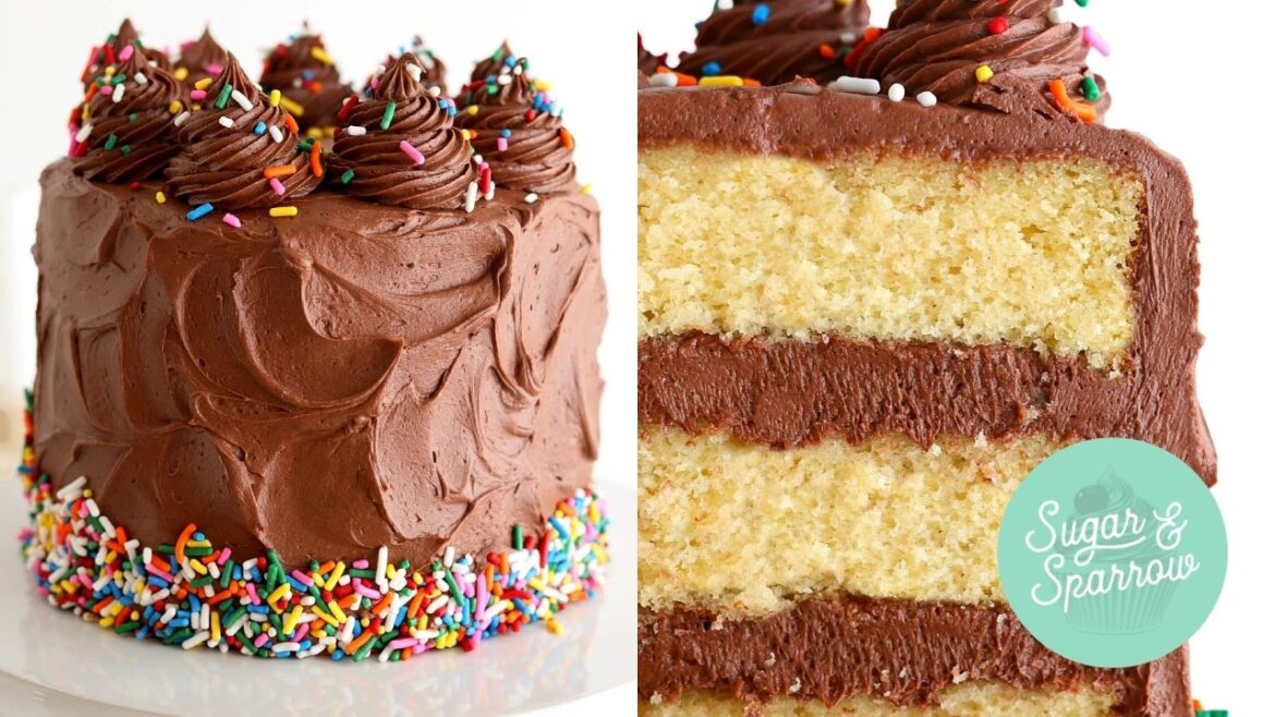 Yellow Cake with Chocolate Buttercream (Classic Birthday Cake Recipe!)
