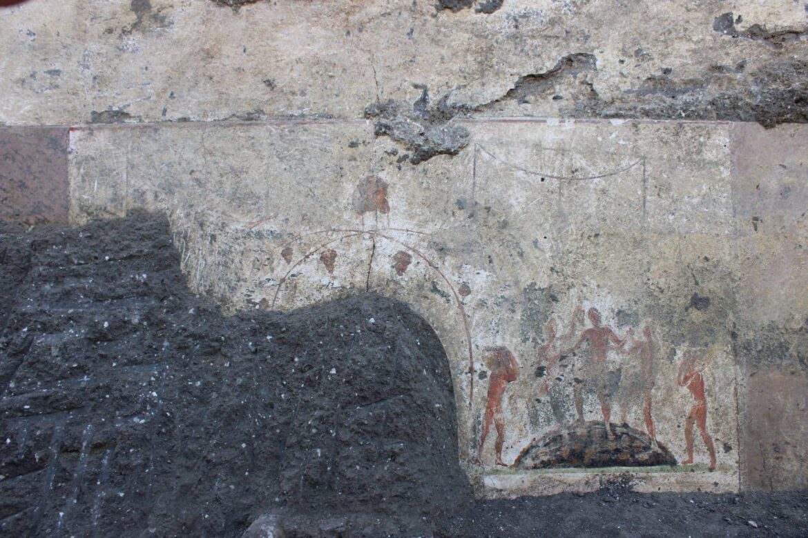 Grape harvest paintings uncovered in Villa Cuomo, southeast of Pompeii