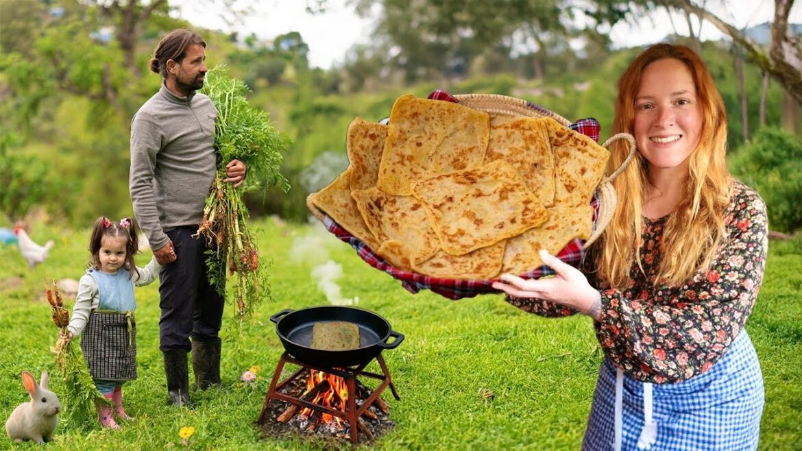 Preparando Msemen al Fuego en las Montañas de Marruecos | Desayuno Marroquí Tradicional Preparando Msemen al Fuego en las Montañas de Marruecos | Desayuno Marroquí Tradicional