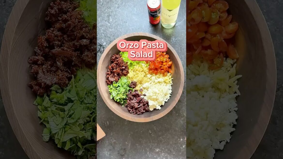 Orzo Pasta Salad with classic Italian dressing green onions sun-dried tomatoes feta Kalamata olives