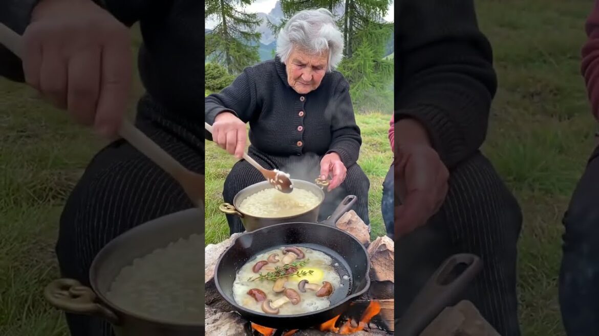 Risotto with Wild Mushrooms in an Alpine Meadow Italy #cooking