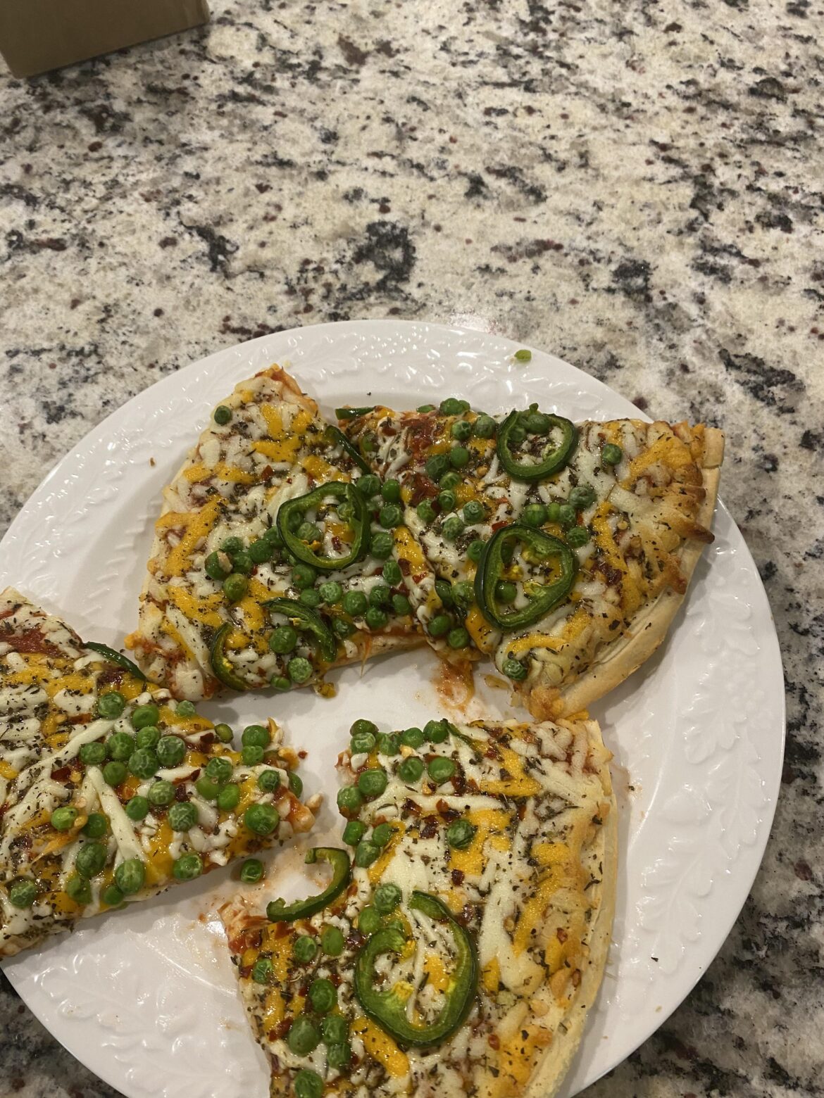 I put peas on my pizza.