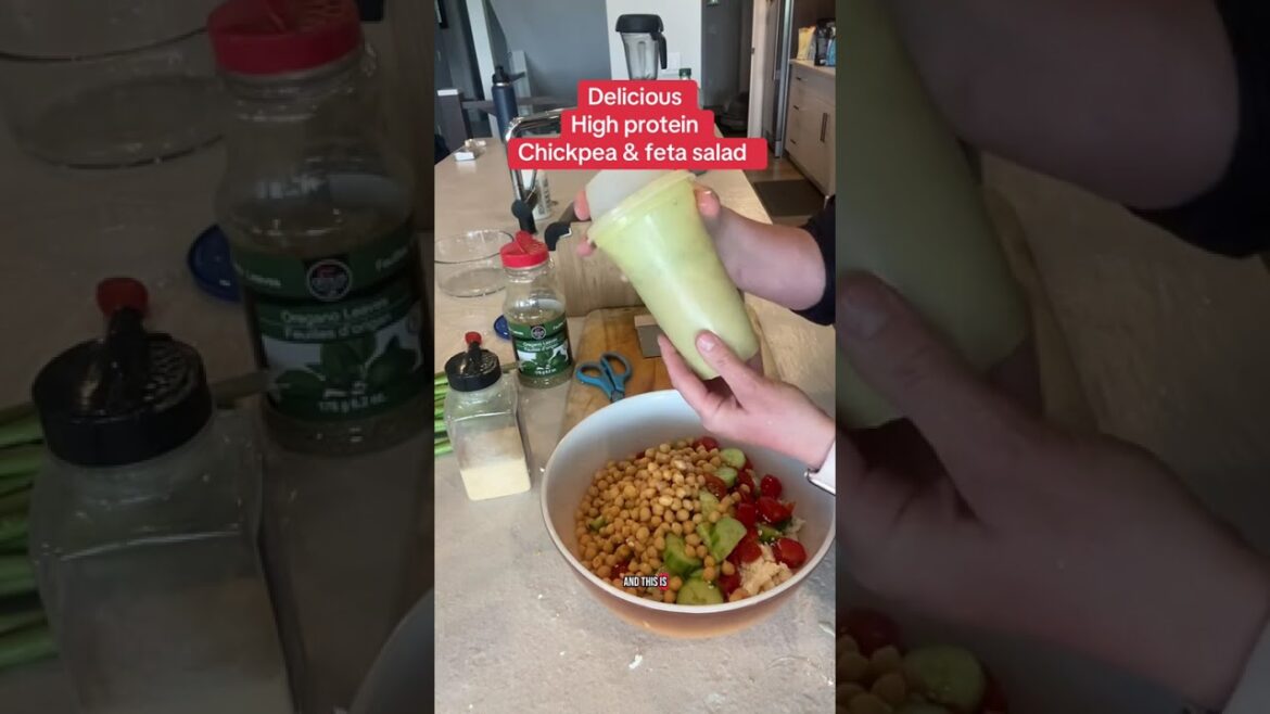 Delicious high protein chickpea and feta salad #highprotein #chickpeas #saladrecipe #saladdressing Delicious high protein chickpea and feta salad #highprotein #chickpeas #saladrecipe #saladdressing