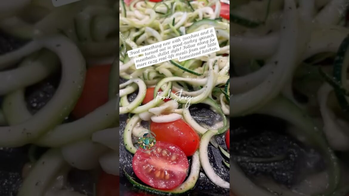 Zucchini noodles with turkey spinach meatballs! Easy, healthy skillet dinner idea! #zoodles