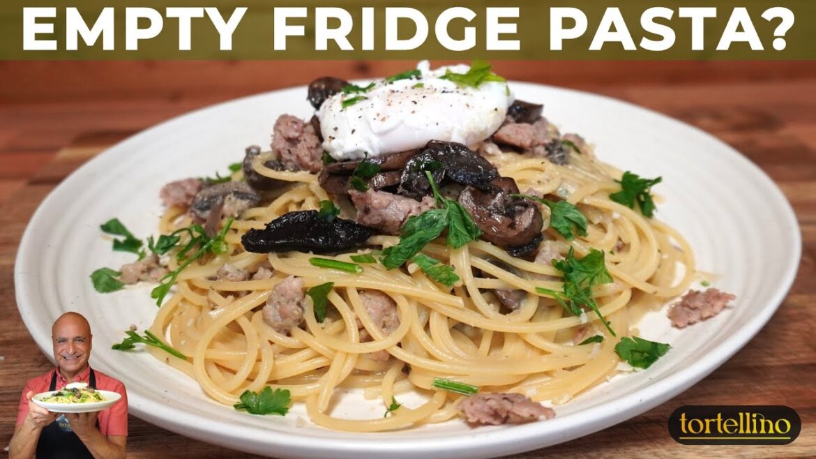 Carbonara Style with Mushrooms, Sausage & Egg — Empty Fridge Pasta
