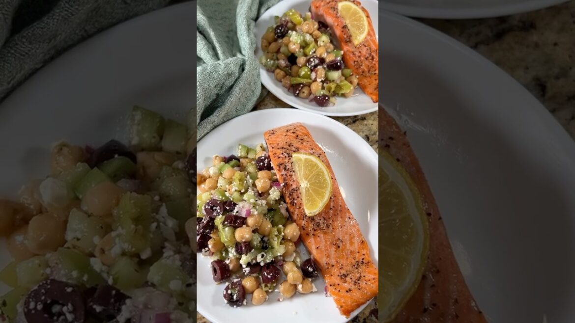Easy Baked Steelhead Trout with Tzatziki + Mediterranean Chickpea Salad | Healthy Summer Dinner Easy Baked Steelhead Trout with Tzatziki + Mediterranean Chickpea Salad | Healthy Summer Dinner