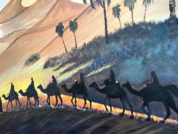 Artwork recalling the Middle East is part of the decor...