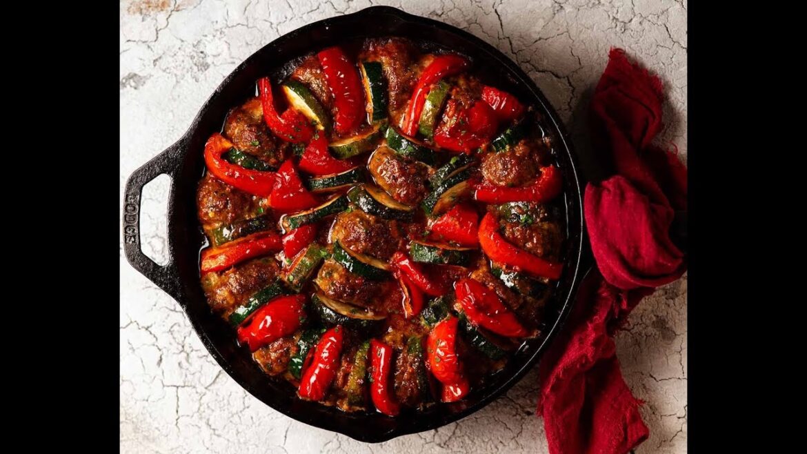 Moroccan Spiral Meatball Zucchini Bake