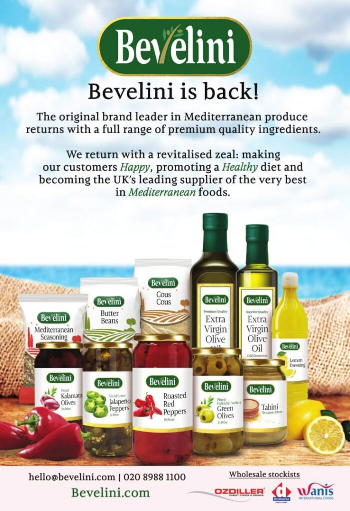 Original Mediterranean foods brand Bevelini returns to UK stores. Original Mediterranean foods brand Bevelini returns to UK stores.