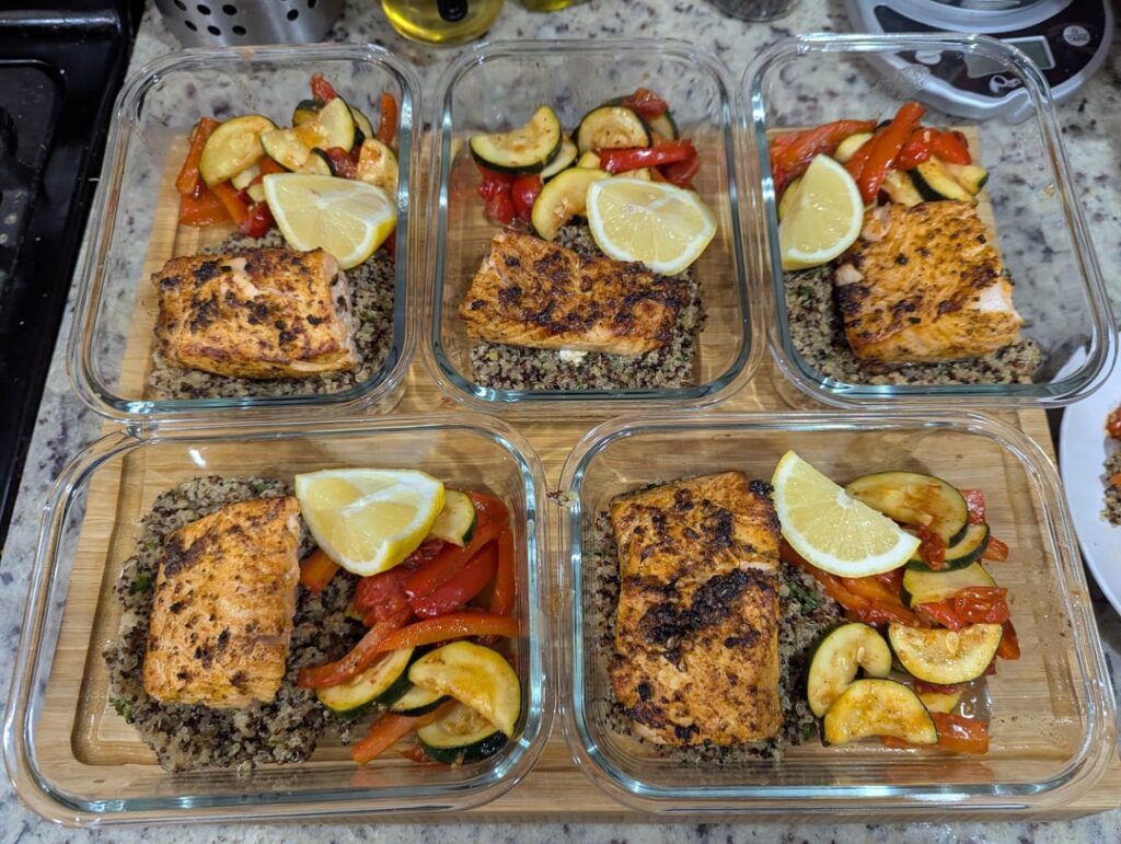 Mediterranean Baked Salmon with Herbed Quinoa & Roasted Veggies