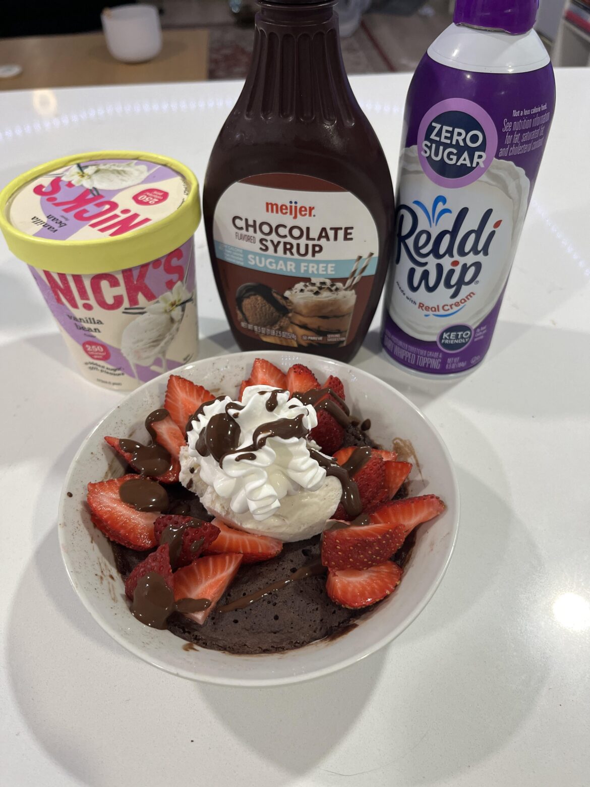 Chocolate cake ice cream sundae