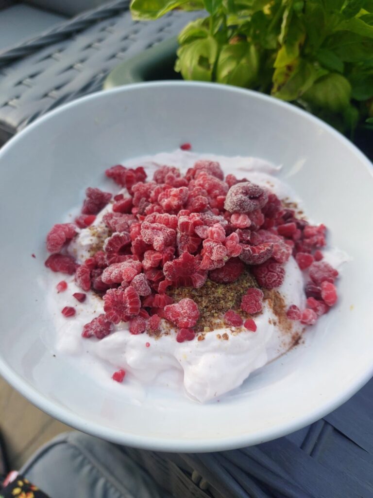 Chocolate raspberry protein yoghurt for 235 cals