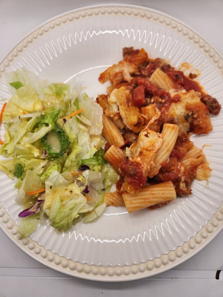 Three Cheese and Spicy Sausage Baked Pasta