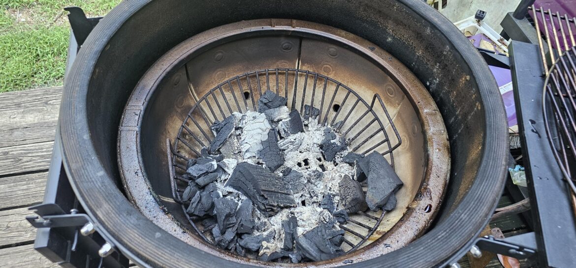 Smoked 2 pork butts at 225 for 17 hours on my Big Joe 2. This is how much charcoal I had leftover